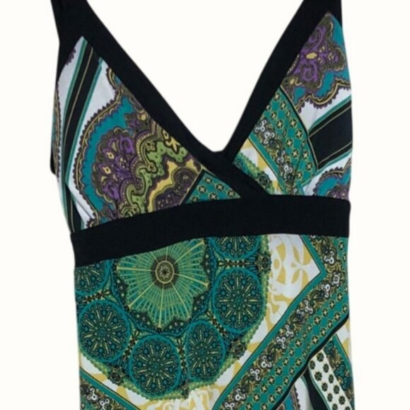 Dressbarn Womens V-Neck Sleeveless Handkerchief Hem Dress Size 14 Green & Purple - Picture 3 of 5